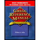 Gregg Reference Manual : Worksheets on Grammar - William A. Sabin